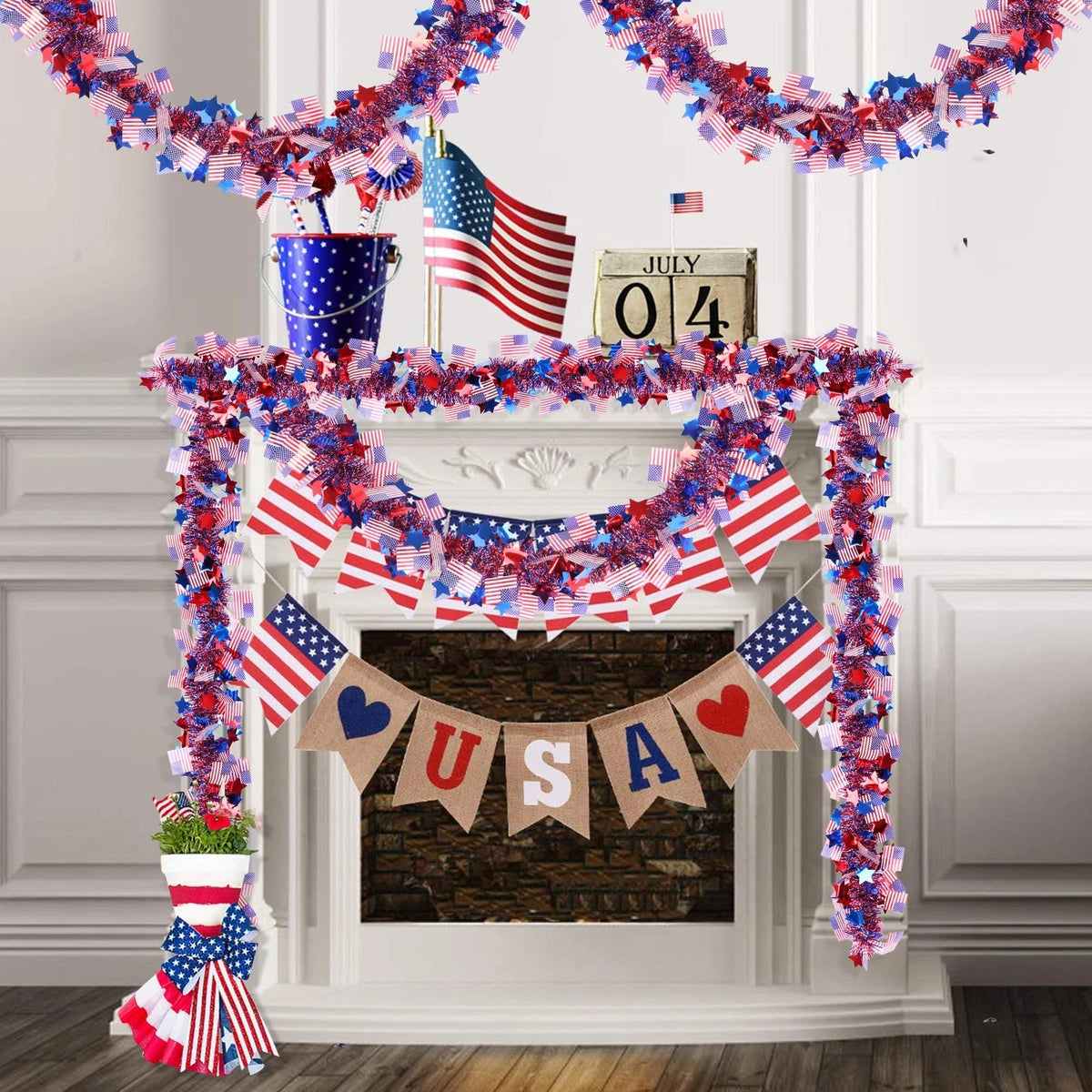 50FT 4th of July Red Star American Flag Decorations