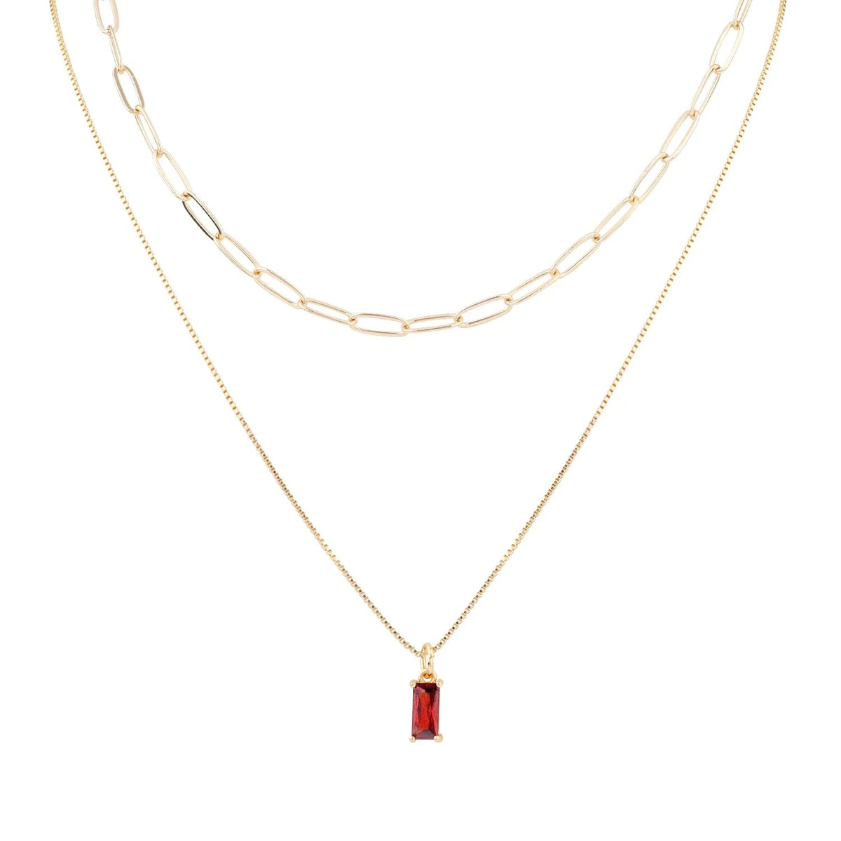 2X Gold Charm Necklaces for Women - No Fade, January Garnet