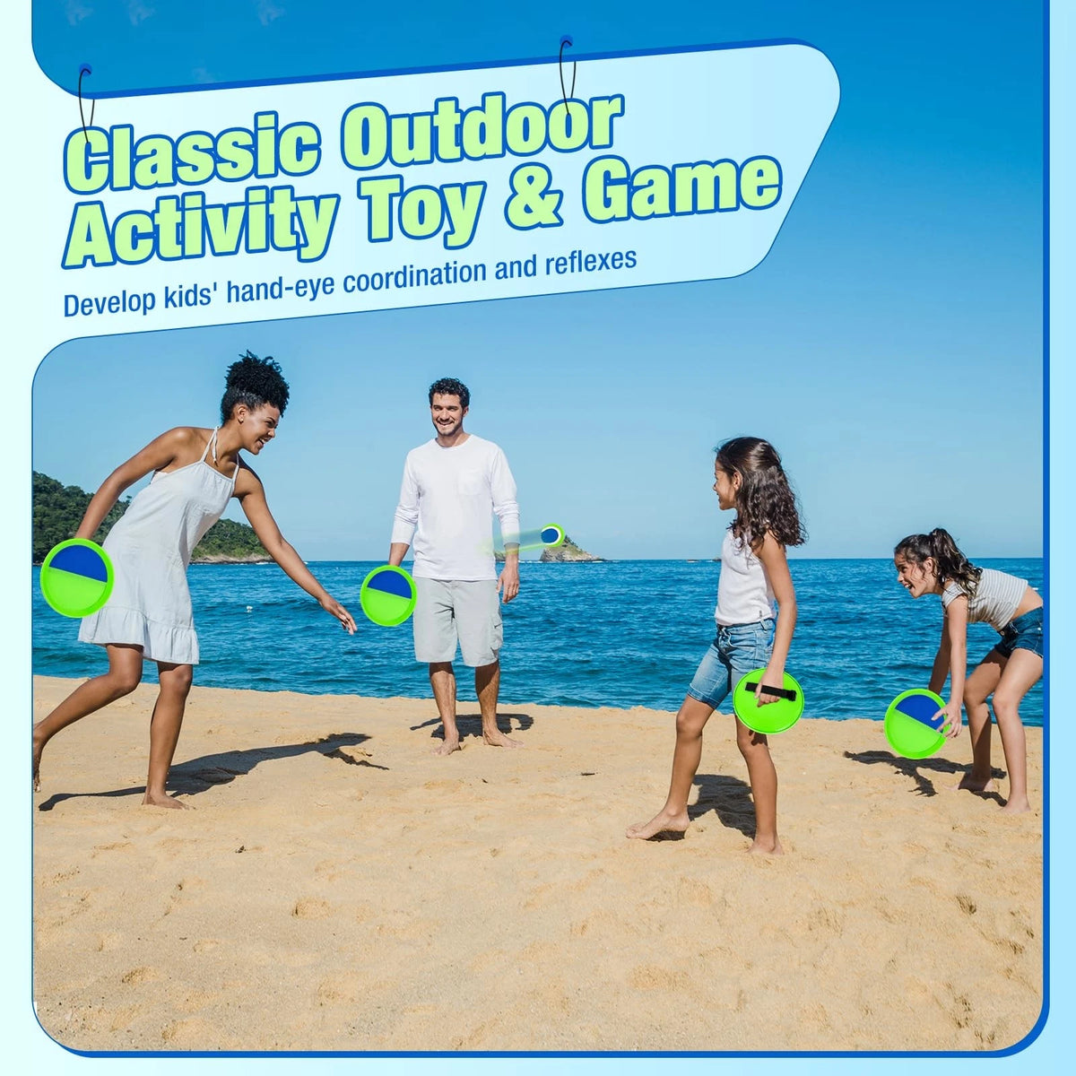 Set of 4 Sticky Toss and Catch Balls with Paddles for Kids