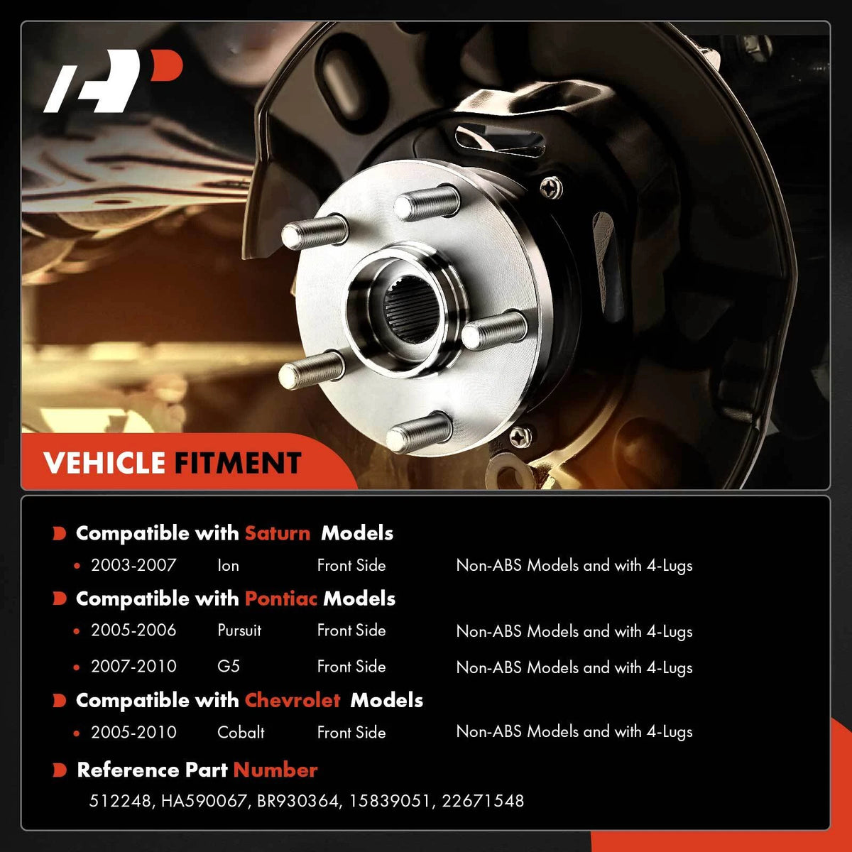 Front Wheel Hub & Bearing Assembly for Chevrolet Cobalt (2005–2010) HA590067, 512248