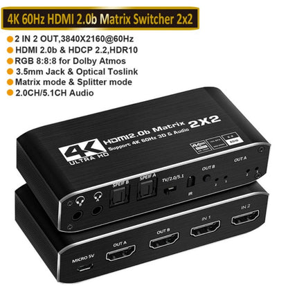 2x 4K HDMI Matrix Switch for Full HD 1080P Video Processor Adapter