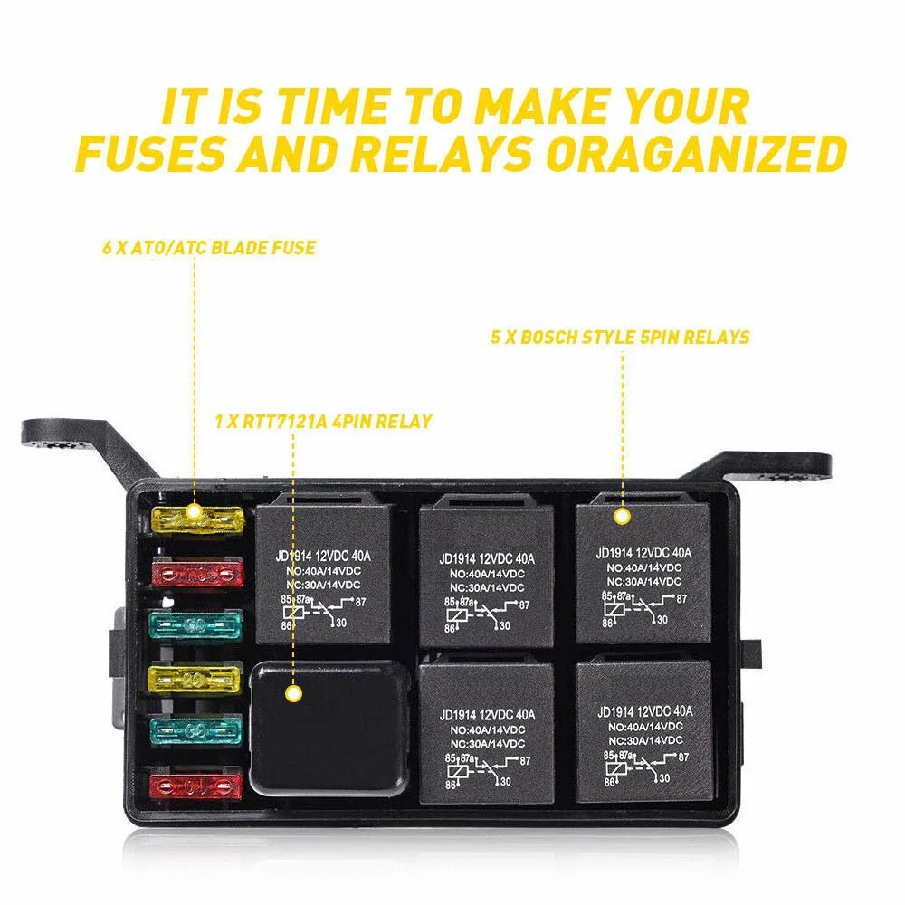 12-Slot Relay Box for Universal Automotive Fuse Relay Holder