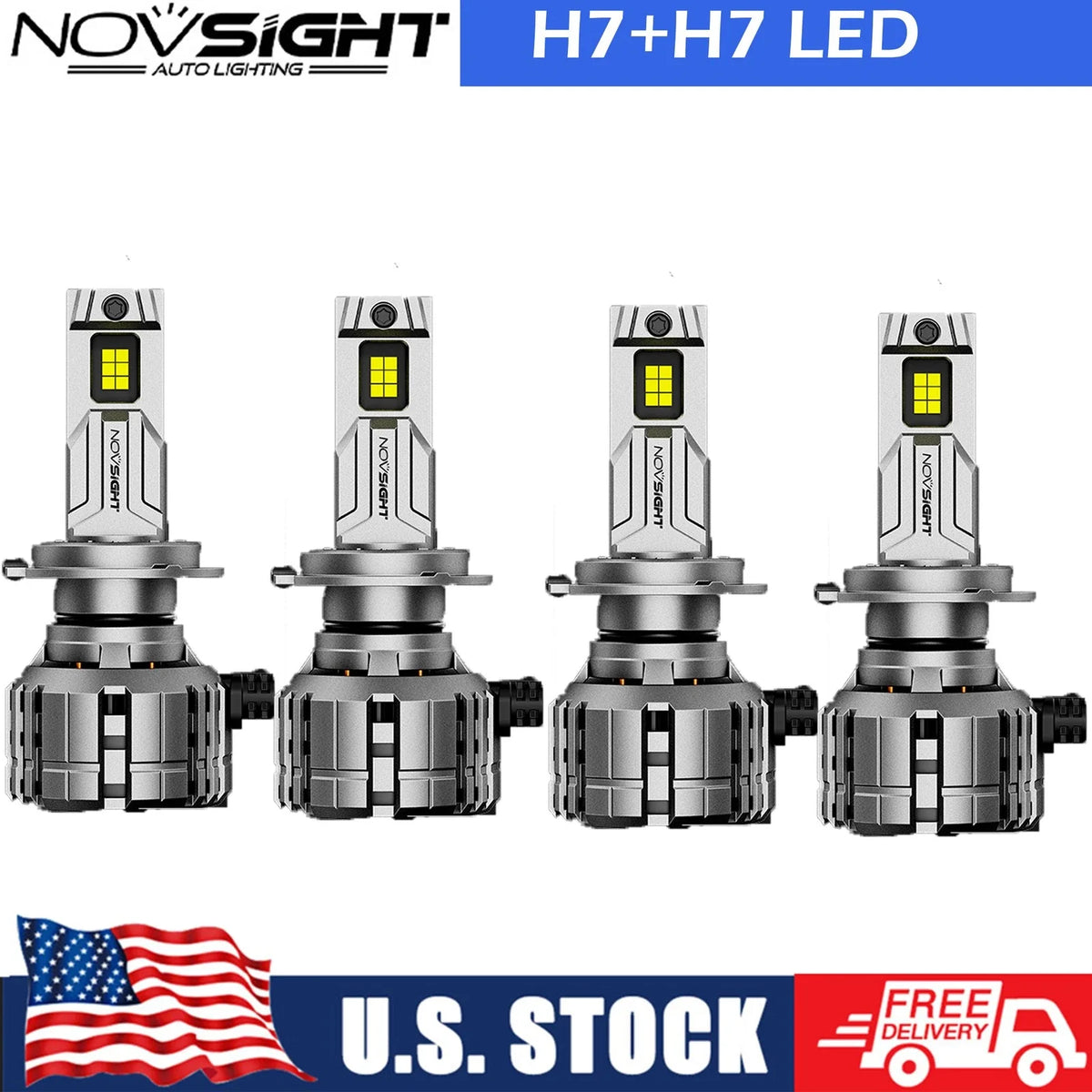 Set of 4 H7 200W 40000LM LED Headlight Bulbs Kit High Low Beam 6500K
