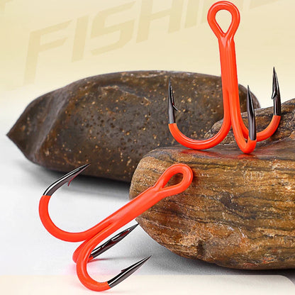 11pcs Treble Hooks for Fishing (Carbon Steel, 2X Strength, Orange)