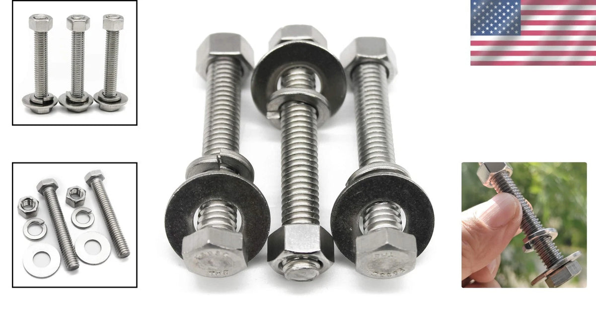 Set of 5 Stainless Steel 3/8" Hex Head Bolts - Fully Threaded Grade 8