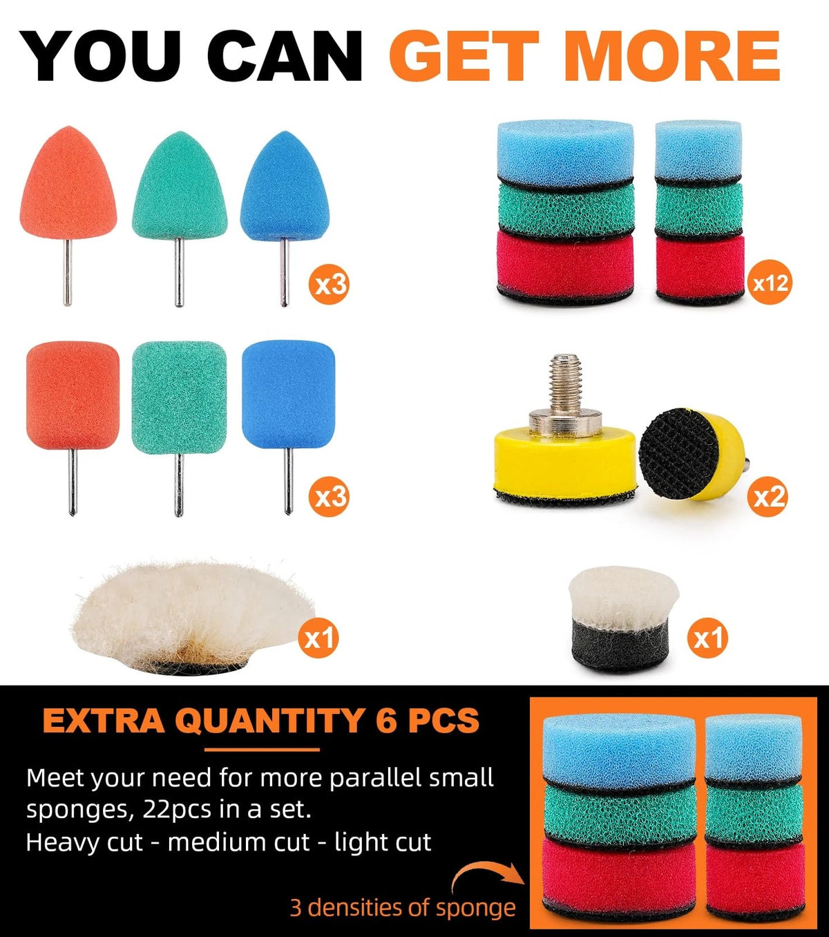 22 Pcs Mini Buffing Polishing Pads Kit for Car Detailing (0.59inch, 1inch)