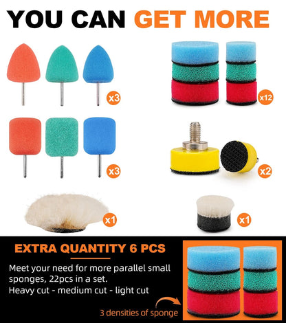 22 Pcs Mini Buffing Polishing Pads Kit for Car Detailing (0.59inch, 1inch)