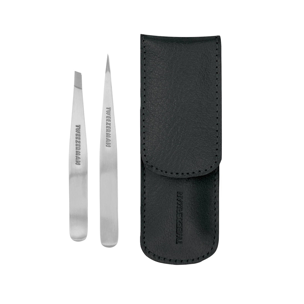 Precision Tweezers Set for Eyebrow Grooming - Stainless Steel Travel Case