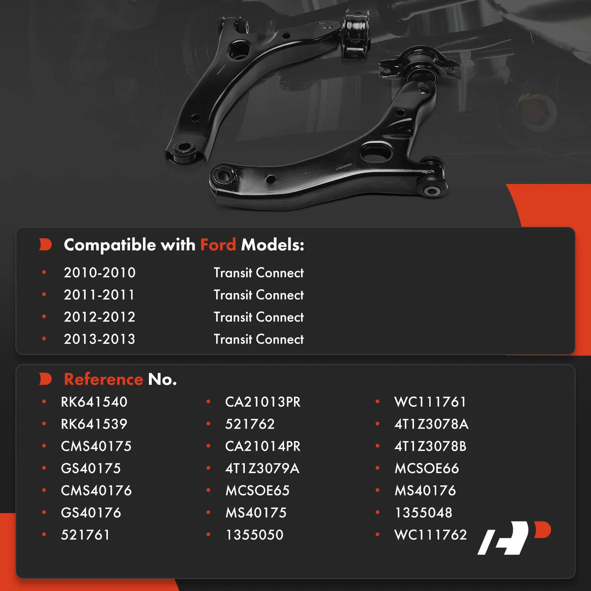 2X Front Lower Control Arm for Ford Transit Connect (2010–2013) 4T1Z3078A, 4T1Z3078B, CA21014PR