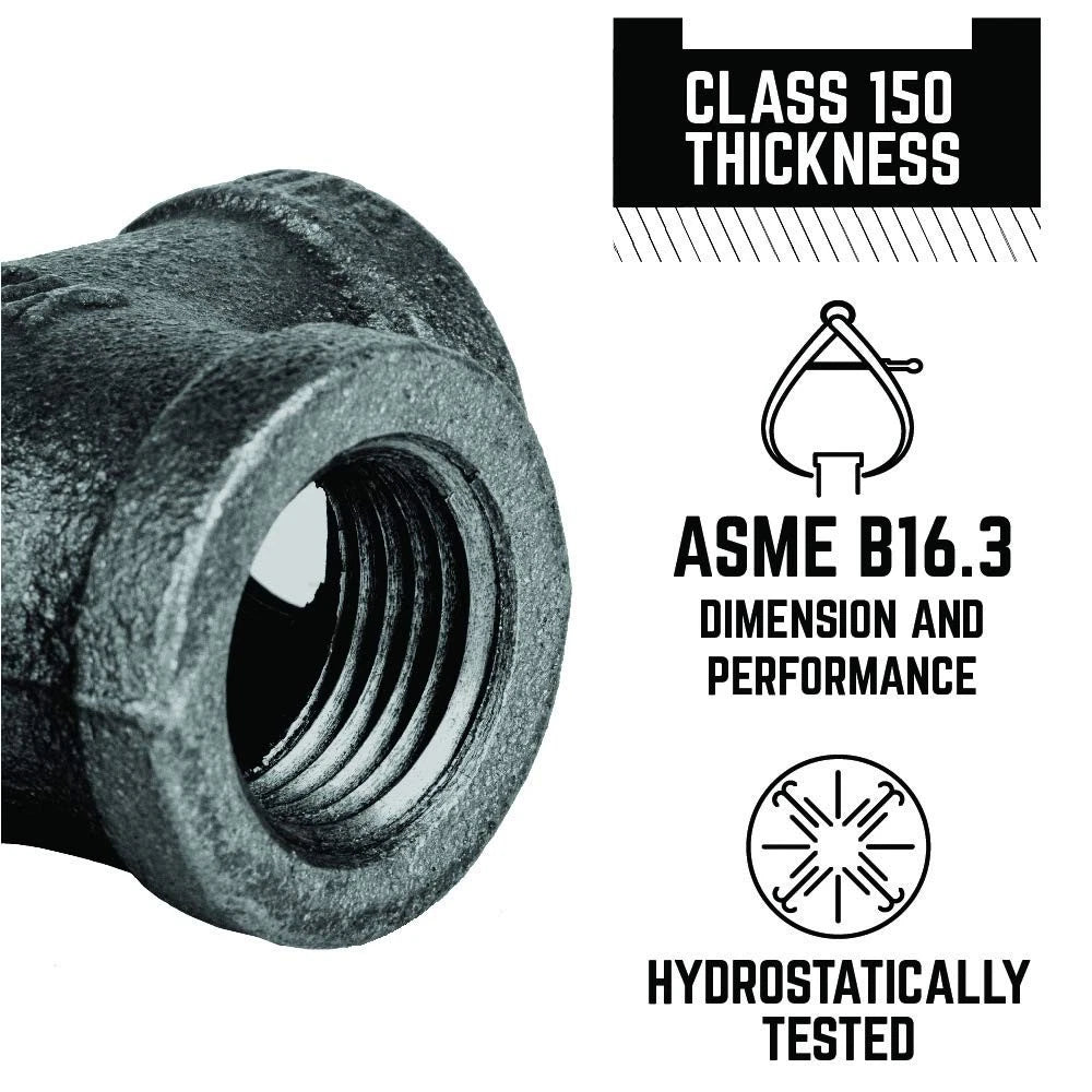 1/2" Cross Fitting for Pipe Decor Black Malleable Iron (No Part Numbers)