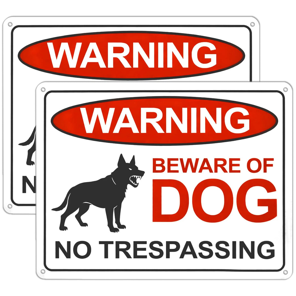 2X Beware of Dog Sign, 10x7 Inch, Red/Black/White