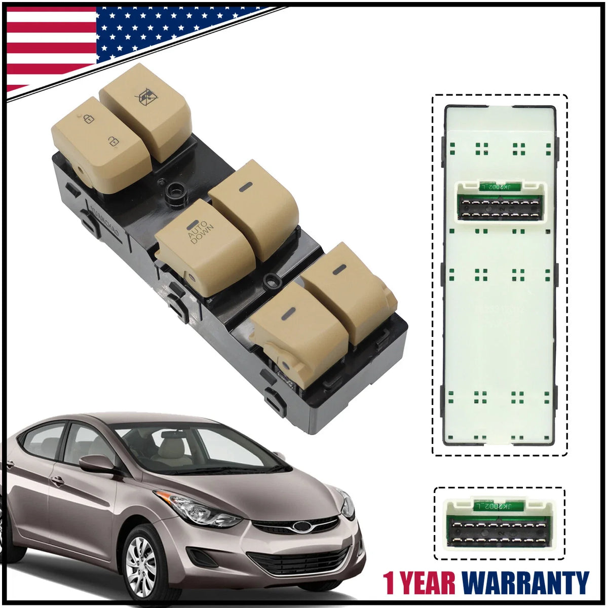 Front Left Power Window Switch Beige for Hyundai Elantra (2011–2015) 93570-3X000