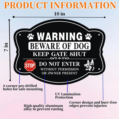 4X Beware of Dog Sign (10 x 7 Inch) - Black, White, Red