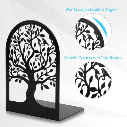 Set of 3 Metal Bookends for Shelves - Decorative Black Finish