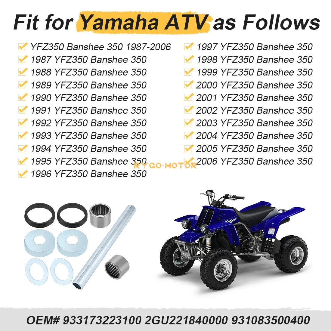 Rear Swing Arm Bearing Bushing Cap Kit for Yamaha Banshee 350 (1987–2006)