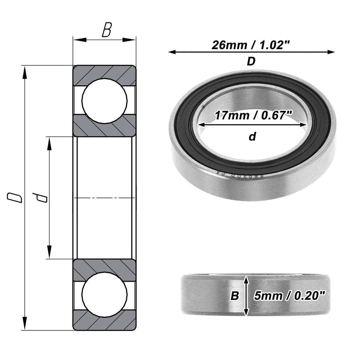 Deep Groove Ball Bearing P5 for Scooter Skateboard Wheel (1 Pc) 17x26x5mm