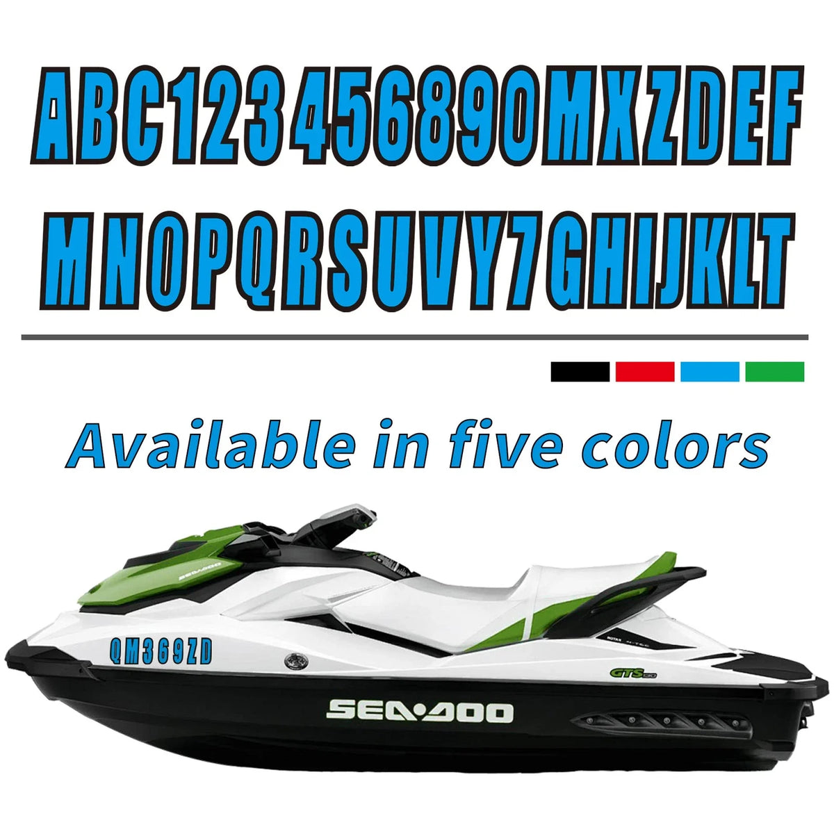 Set of 4 Blue Decal Stickers A-Z & 0-9 for Boat Numbers (3")