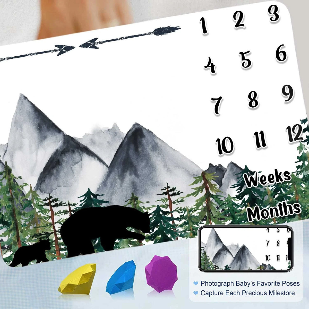 Black Bear Monthly Milestone Blanket for Unisex