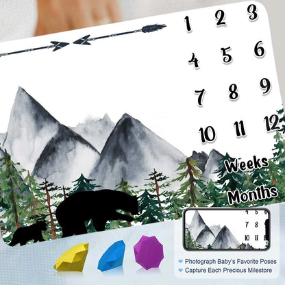 Black Bear Monthly Milestone Blanket for Unisex