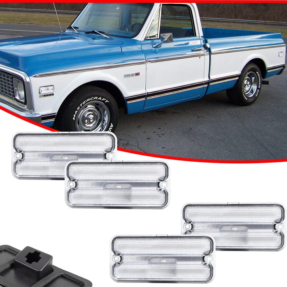 Set of 4 Clear Lens Side Marker Lights for Chevy GMC Truck (1968–1972)