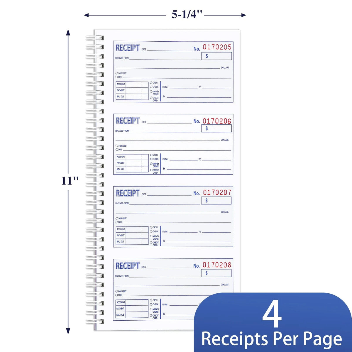 2 Pack Receipt Books with Carbon Copies for Rent Book (3-Part)