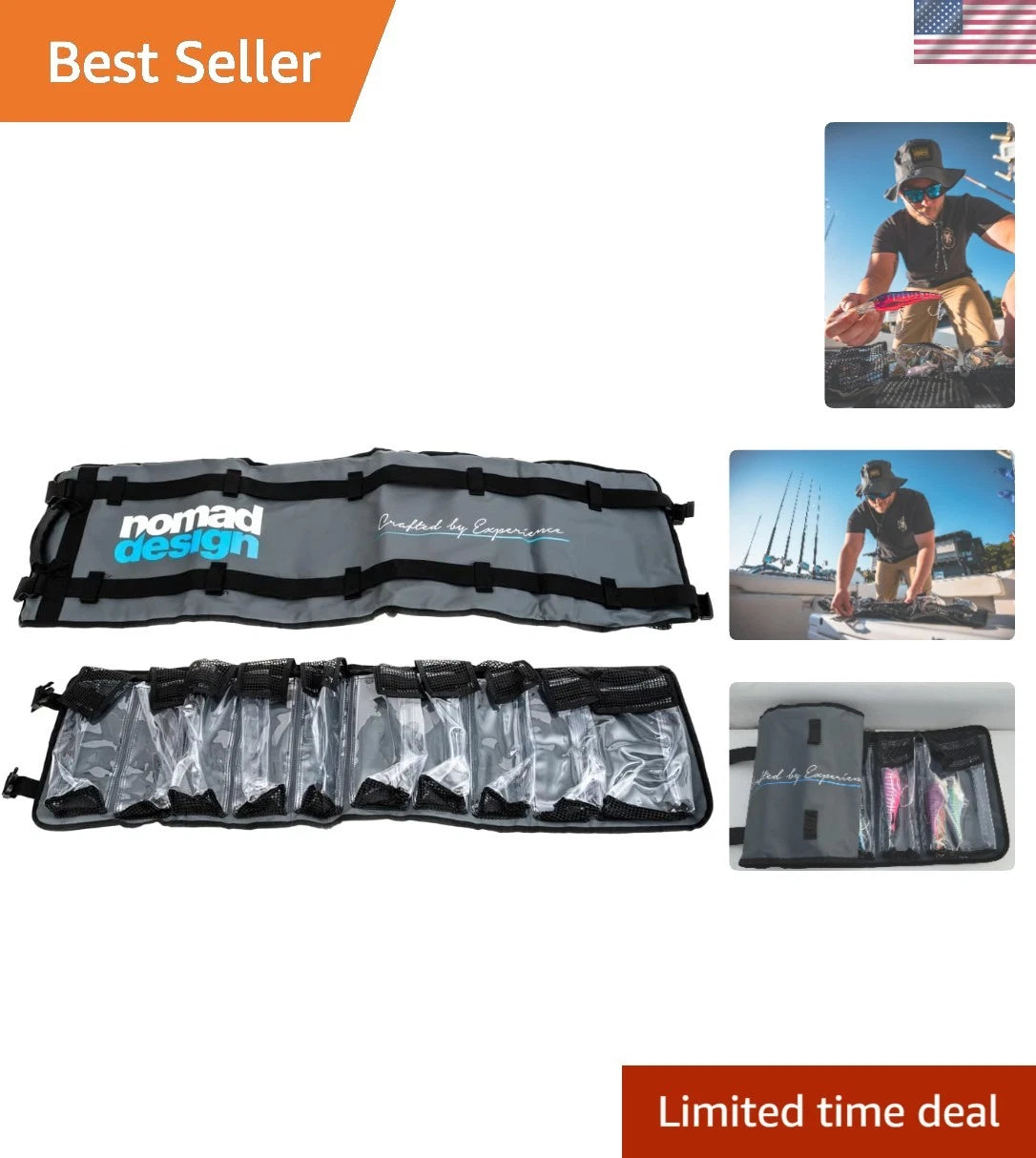 Large Lure Roll with Mesh Drying Tabs and 10 Pocket Organization