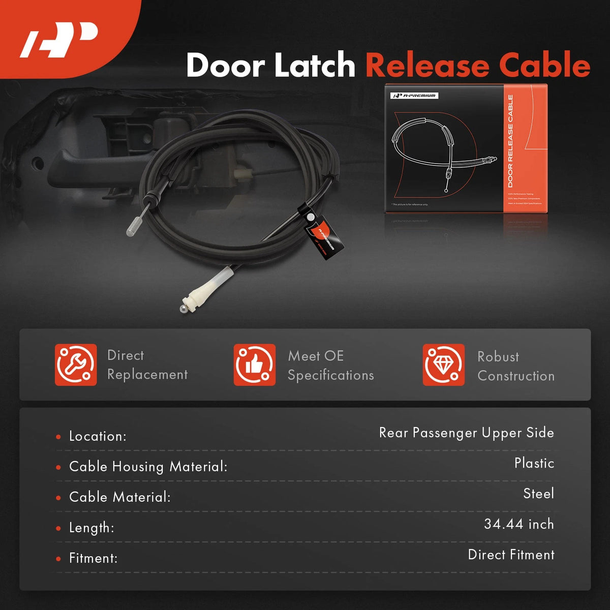 Rear Right Upper Door Latch Release Cable for Ford F-250 Super Duty (1999–2007) - 6C3Z28264A00A, 6C3Z28264A01A, 940-672