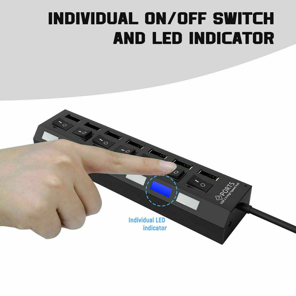 7 Port USB 2.0 Hub Splitter Adapter for PC Laptop Mac Desktop