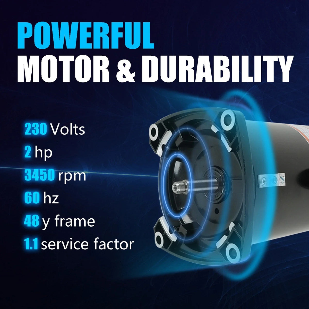 2HP Pool Pump Motor for Inground Pools (USQ1202, Square Flange, 48Y Frame)