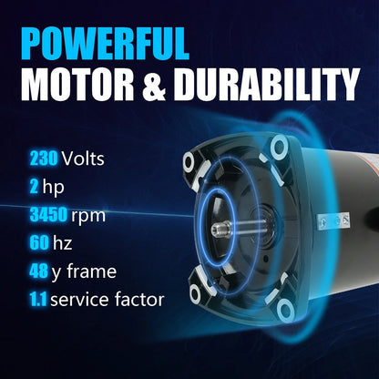 2HP Pool Pump Motor for Inground Pools (USQ1202, Square Flange, 48Y Frame)