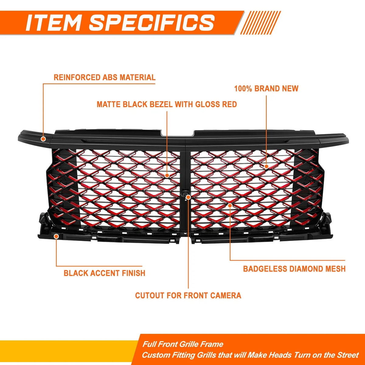 Badgeless Diamond Mesh Front Bumper Grille for Silverado 1500 LT RST (2022–2026)
