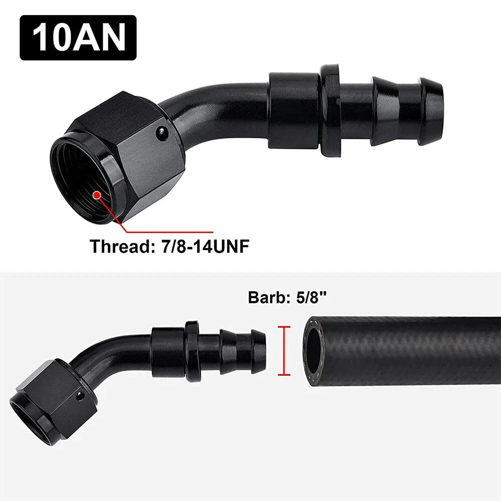 4Pcs 10AN AN10 45° Fuel Line Push-On Lock Hose End Fittings (2011–2020)