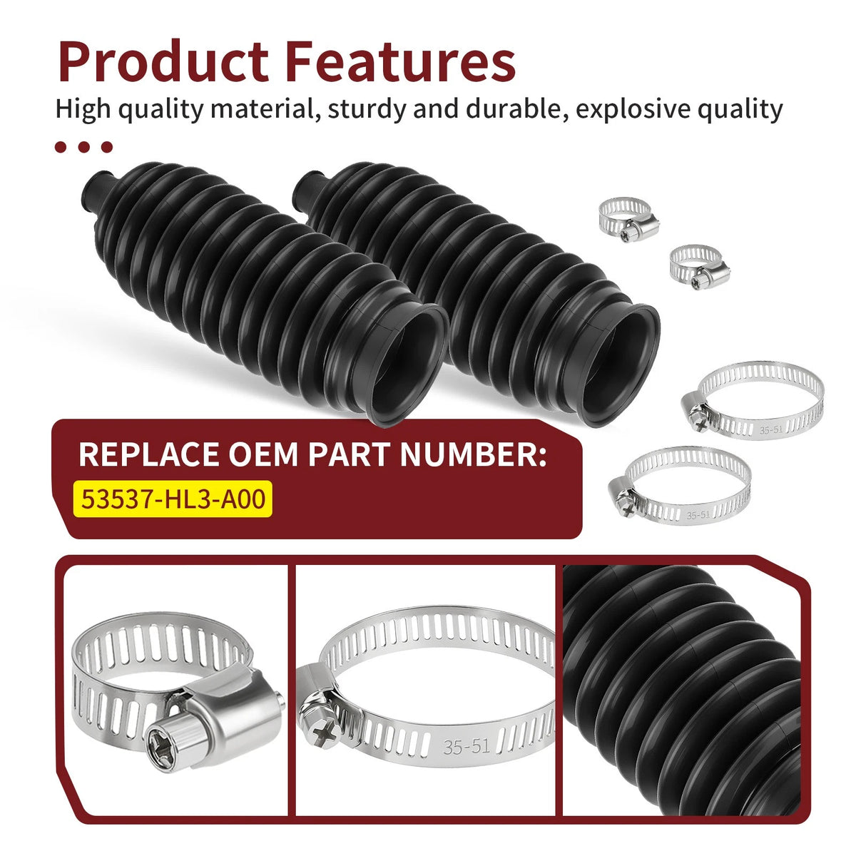 Tie Rod Boot w/ Clamp for Honda Pioneer 1000-6 (2023–2024) 53537-HL3-A00