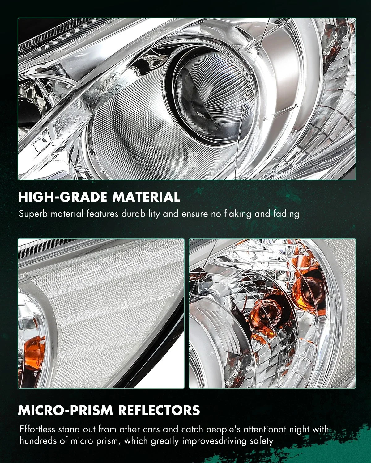 Set of 2 Chrome Amber Headlights Assembly for Hyundai Sonata (2011–2014)