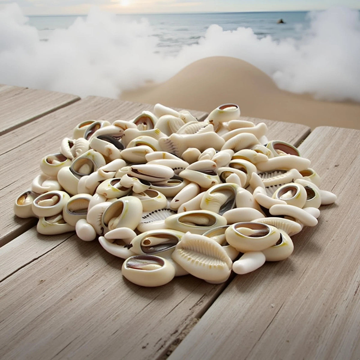 100 Pcs Cowrie Shell Beads for Crafting (0.12 Inches, White, Ivory)