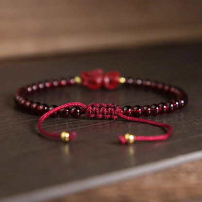 Natural Garnet Pixiu Crystal Gemstone Bead Bracelet for Protection Success Wealth