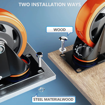 Set of 4 Heavy Duty 5 Inch Caster Wheels with Brakes