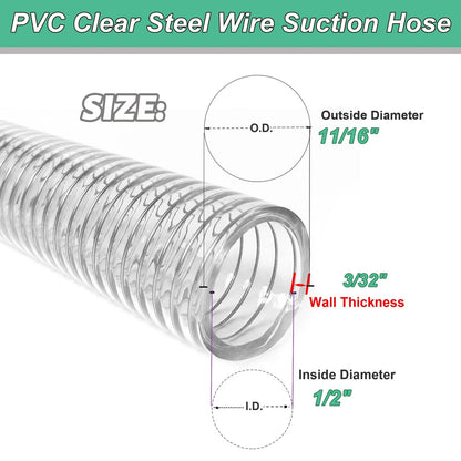 1/2" ID PVC Reinforced Tubing Flexible Hose - 25ft
