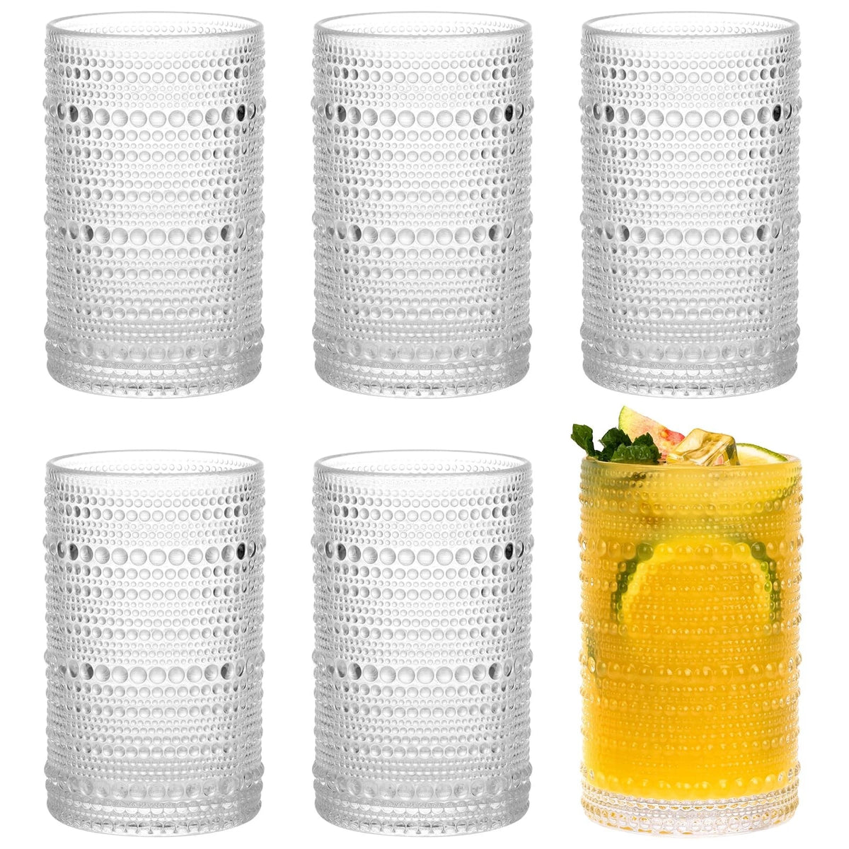 Set of 6 Hobnail Drinking Glasses for Vintage Style (12 Oz)