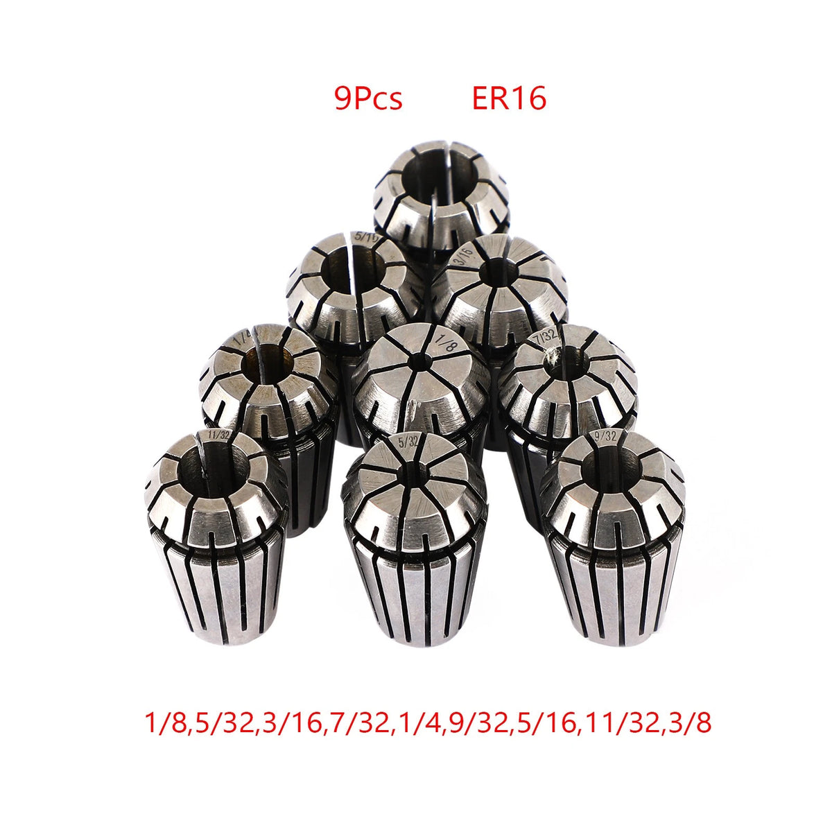 9Pcs ER16 Spring Collet Set for CNC Milling Lathe Machine (I051-A003-Set)