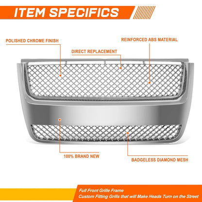 Badgeless Diamond Mesh Front Grille Chrome for Ford Explorer Sport Trac (2007–2010)