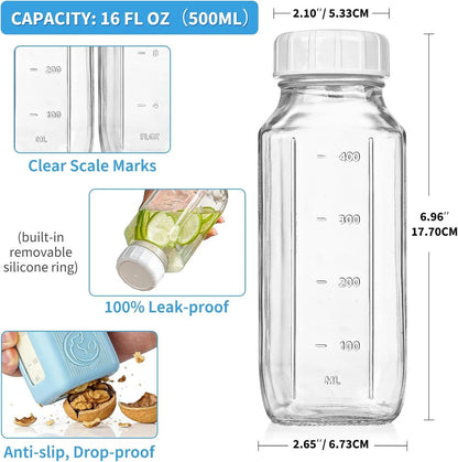 16 Oz Glass Milk Storage Bottle with Airtight Lid & Pour Spouts