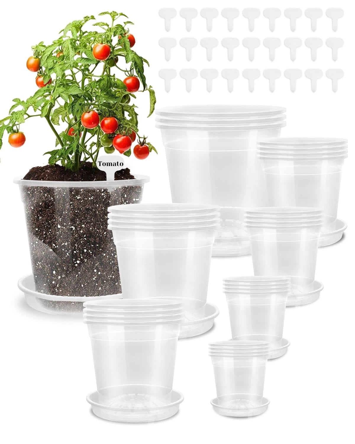 27 Pack Clear Nursery Pots with Drainage (12/9.5/8/7.5/6.7/5/4.5 Inch)