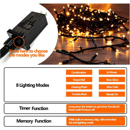 200 LED String Lights for Christmas Tree (Indoor/Outdoor)