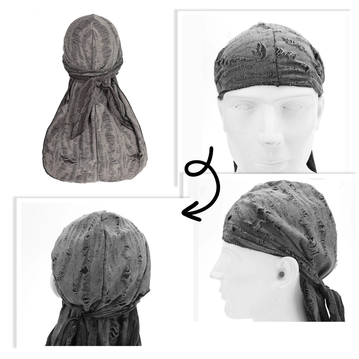 2X Pirate Hat Beanie Cap Durag Bandana Headwrap for Costume Use