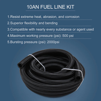 20FT 10AN 5/8" Braided Nylon Fuel Line Hose Fitting Kit