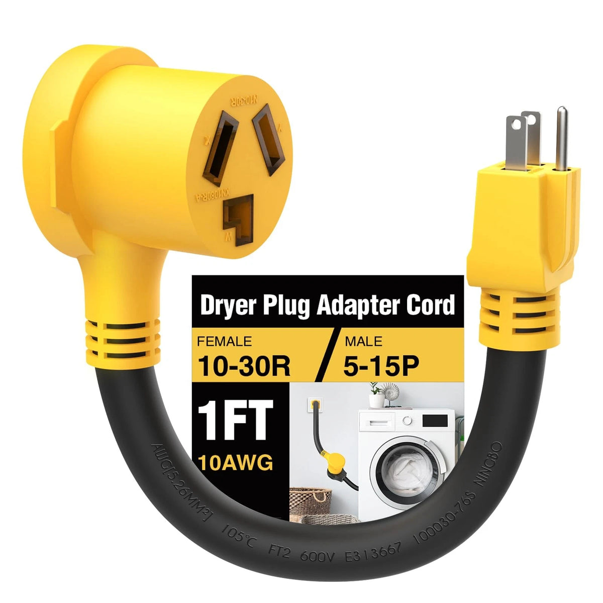 NEMA 5-15P to 10-30R Dryer Adapter for Household Use