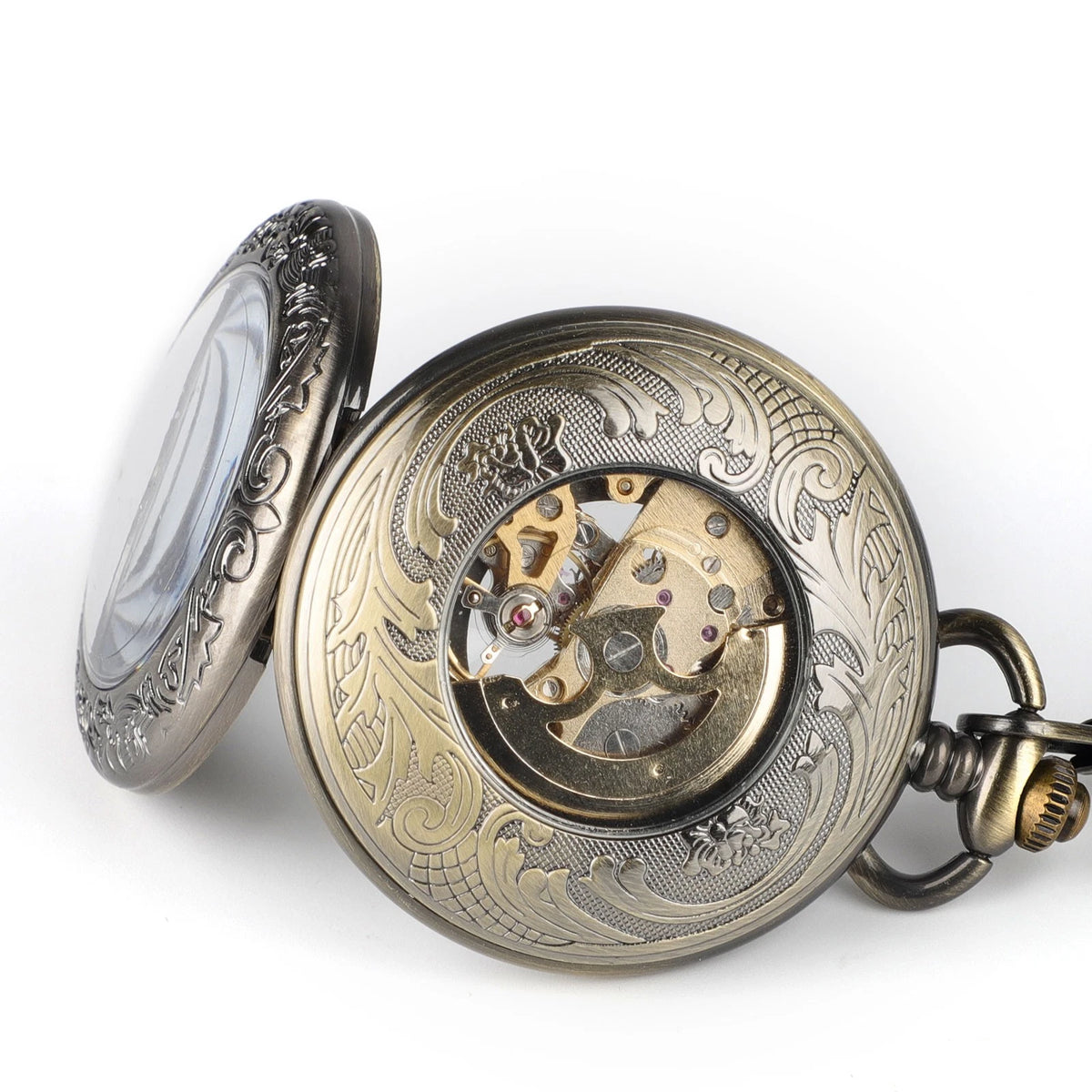 Antique Smooth Hollow Dial Mechanical Pocket Watch with 14.8in Chain