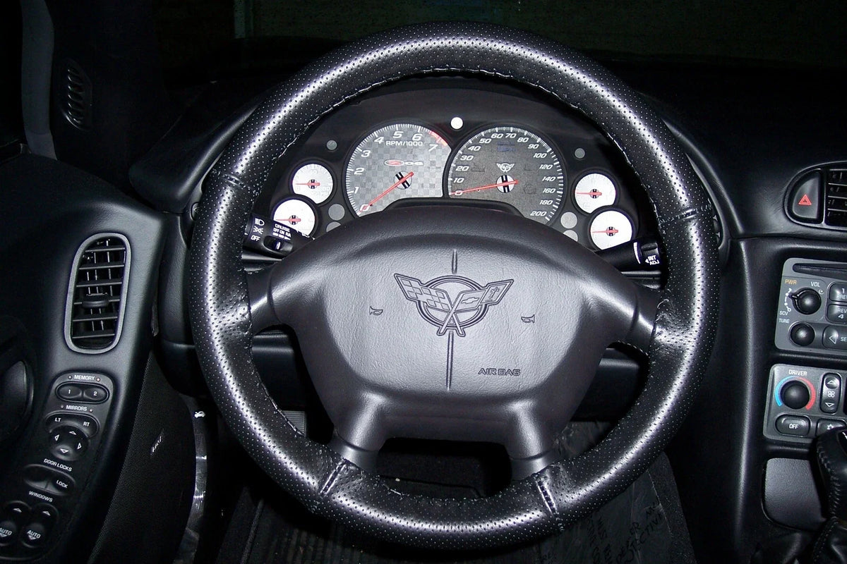 Leather Steering Wheel Cover Black Perforated AXX Fitment for GMC (2010–2024)