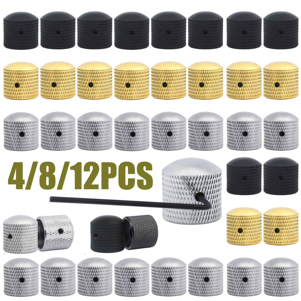 Set of 4 Chrome Knurled Metal Dome Knobs for Guitar Volume Control